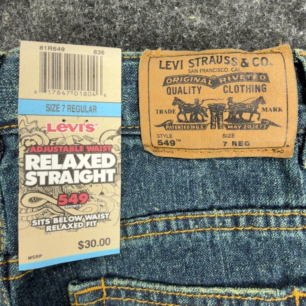 Levi's Y2K 549 Relaxed Straight Jean Shorts Boys 7 Reg Blue Denim NWT